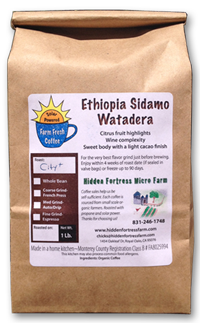 A bag of our signature Farm Fresh organic coffee