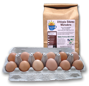 Farm fresh eggs and Hidden Fortress organic coffee